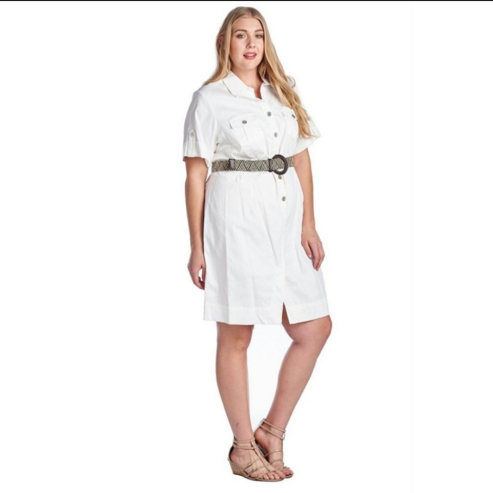 Womens Buttondown Belted Shirt Dress 22W NWT